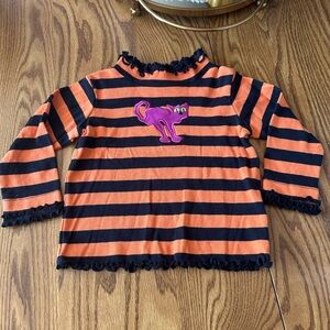 Striped Orange and Black Kids Shirt with Cat Design